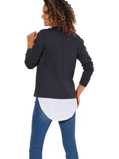 Longsleeve in Dunkelblau/ Weiß