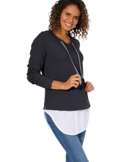 Longsleeve in Dunkelblau/ Weiß
