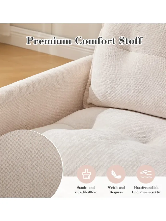 Loungesessel in Beige 360° drehbar mit Armlehnen und Kissen