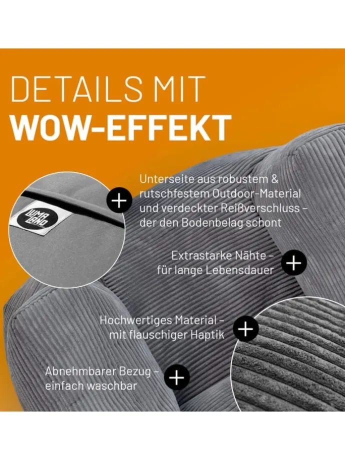 LUMALAND Modulares Basic Set (5-tlg.) aus der Cord-Reihe - Bezug soft & waschbar