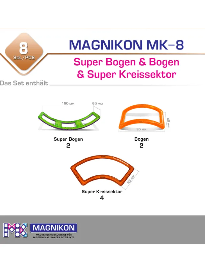 Magnetische Bausteine Schlangle - Superbogen 2 Bogen 2 Super Kreissektor 4- ab 3 Jahren