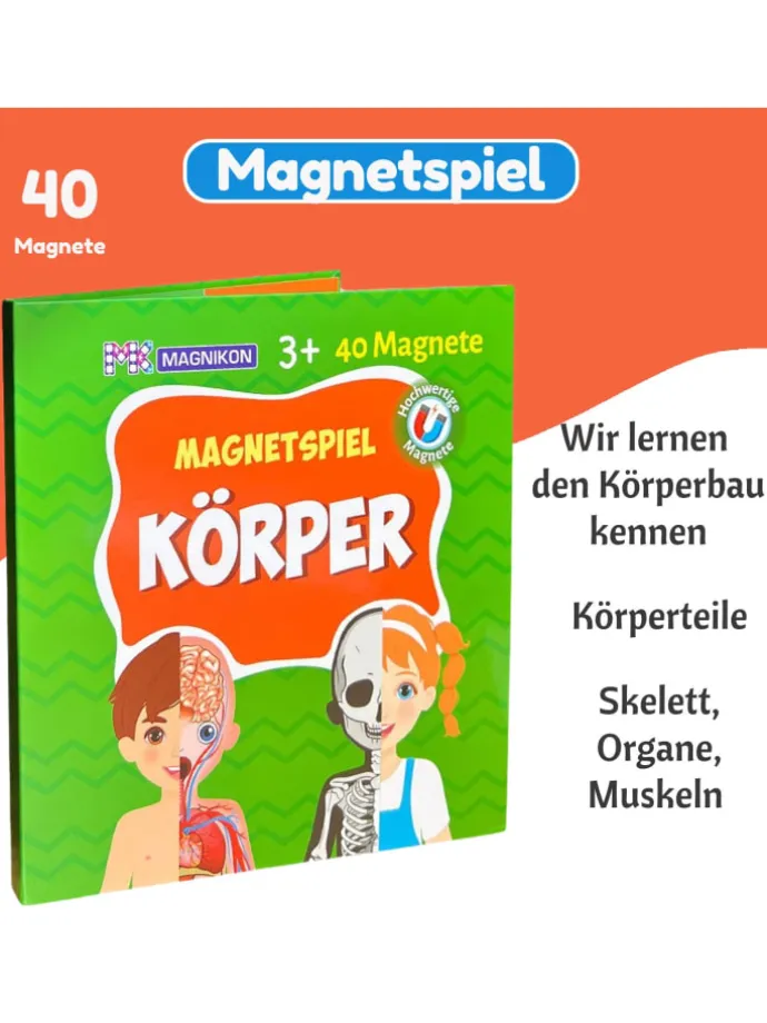 Magnetisches Lernspiel über den menschlichen Körper ab 3 Jahren, 40 Magnete