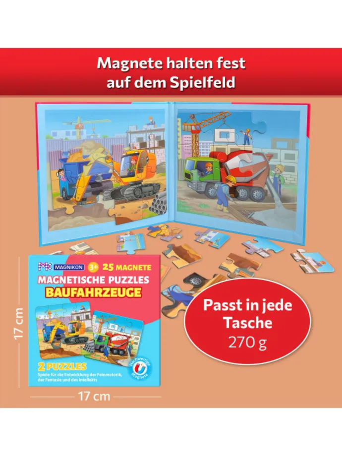 Magnetpuzzle Baufahrzeuge 25 Teile, Magnetische Puzzles ab 2 Jahren