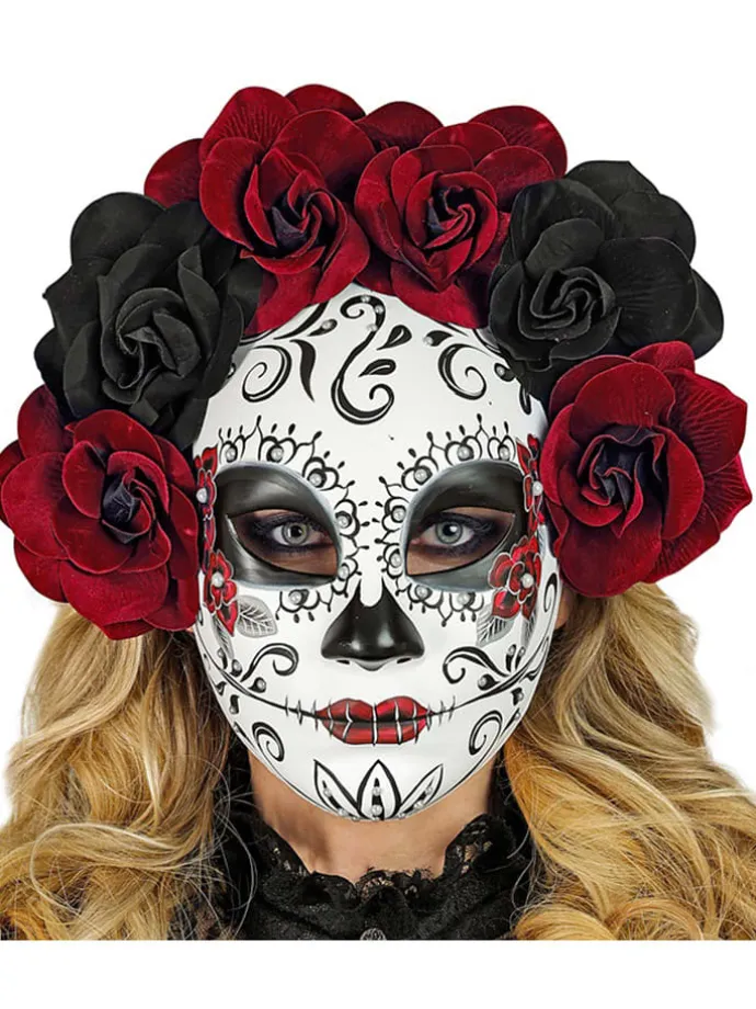 Maske "DIA DE LOS MUERTOS" in Weiß/ Schwarz/ Rot