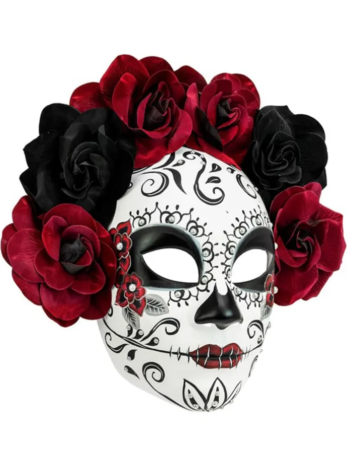 Maske "DIA DE LOS MUERTOS" in Weiß/ Schwarz/ Rot