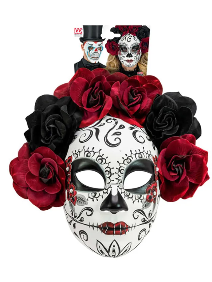 Maske "DIA DE LOS MUERTOS" in Weiß/ Schwarz/ Rot