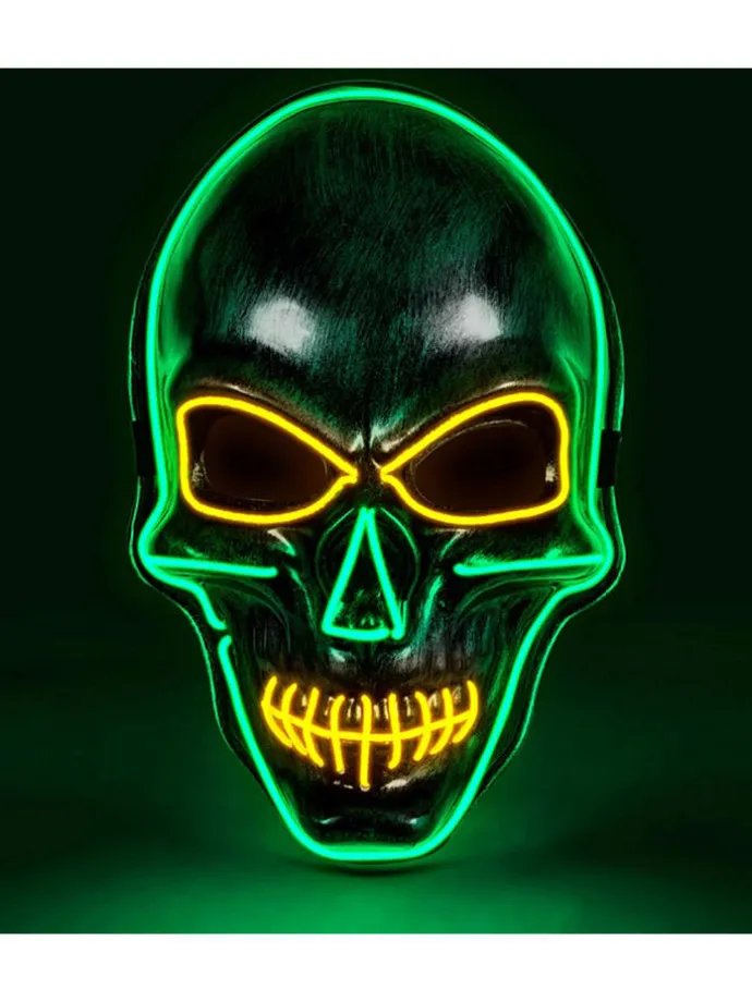Maske "SILBERNE TOTENKOPFMASKE MIT FARBIGEN LEDS" in Bunt