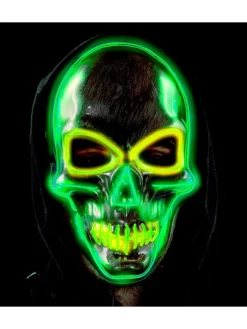 Maske "SILBERNE TOTENKOPFMASKE MIT FARBIGEN LEDS" in Bunt