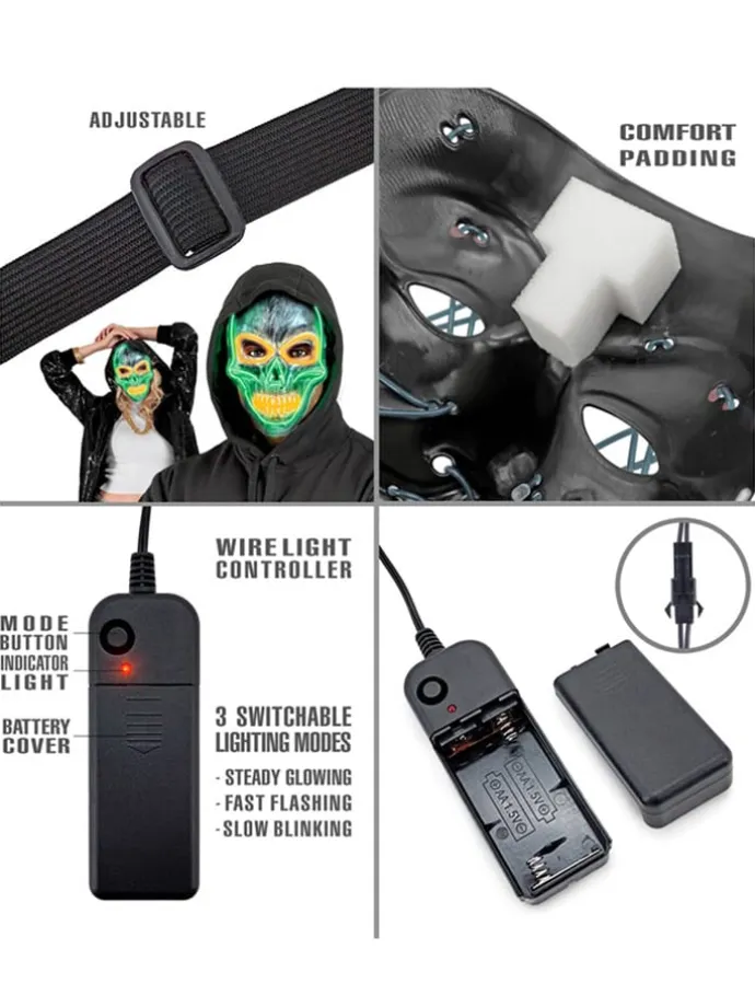 Maske "SILBERNE TOTENKOPFMASKE MIT FARBIGEN LEDS" in Bunt