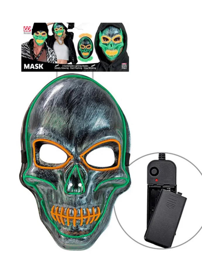 Maske "SILBERNE TOTENKOPFMASKE MIT FARBIGEN LEDS" in Bunt