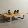 Massiver Akazienholz Couchtisch, Landhausstil, stabile Metallbeine