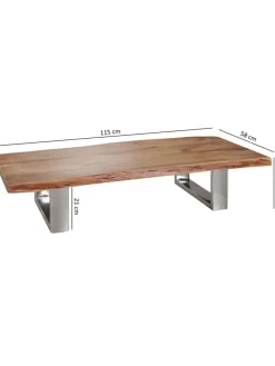 Massiver Akazienholz Couchtisch, Landhausstil, stabile Metallbeine