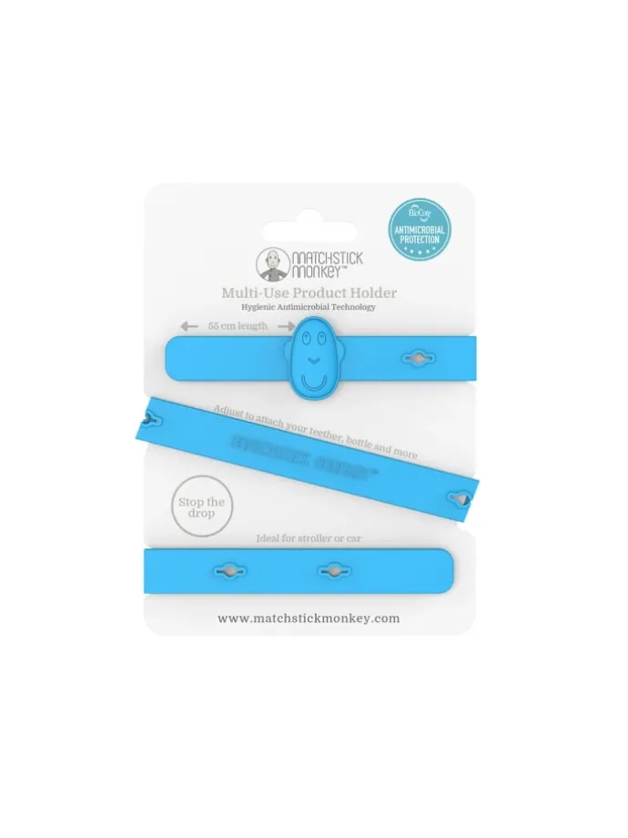 Matchstick Monkey Halteband zur Befestigung an Kinderwagen, Autositz, Stuhl blau