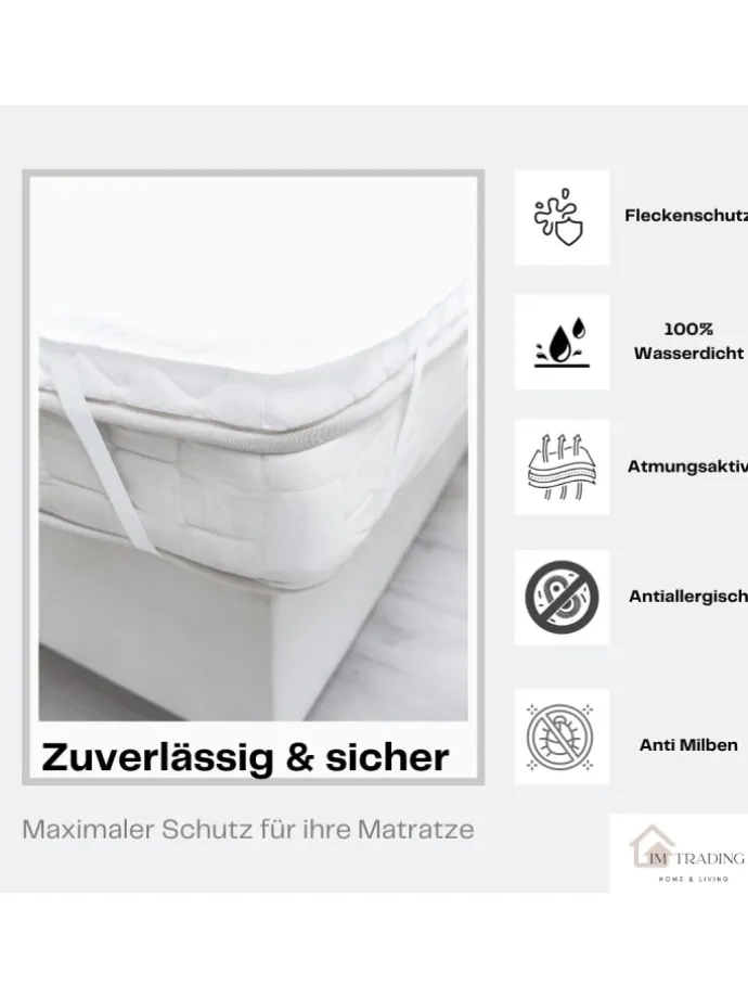 Matratzenschoner Wasserdicht und Atmungsaktiv mit 4 Eckgummi in Weiß