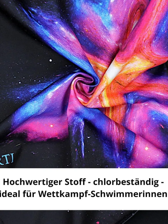 Mädchen Badeanzug Chlorresistent Muscleback Wassersport in schwarz/gelb