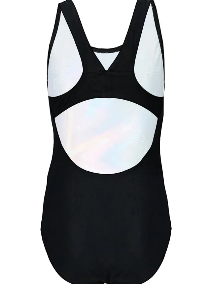 Mädchen Badeanzug Chlorresistent Muscleback Wassersport in schwarz/gelb