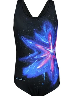 Mädchen Badeanzug Chlorresistent Muscleback Wassersport in schwarz/blau