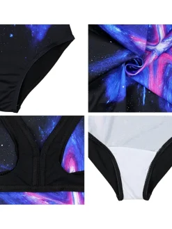 Mädchen Badeanzug Chlorresistent Muscleback Wassersport in schwarz/blau