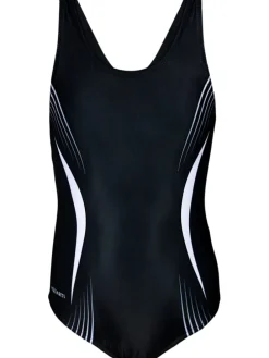 Mädchen Badeanzug Chlorresistent Muscleback Wassersport in schwarz/grau
