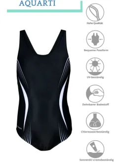 Mädchen Badeanzug Chlorresistent Muscleback Wassersport in schwarz/grau