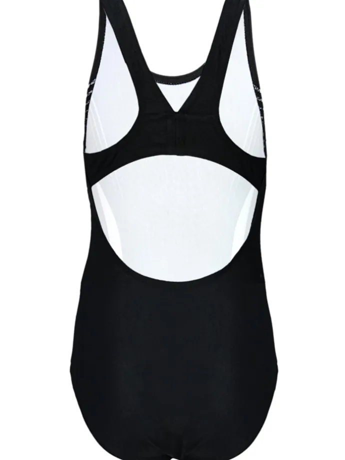 Mädchen Badeanzug Chlorresistent Muscleback Wassersport in schwarz/grau
