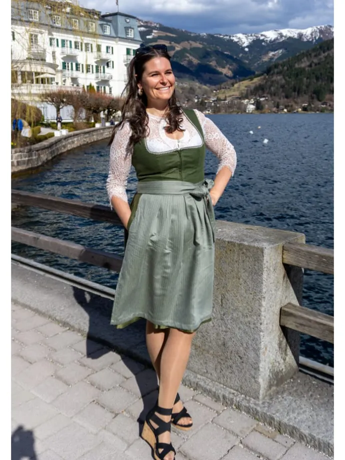 Midi Dirndl Anni Leinen in grün