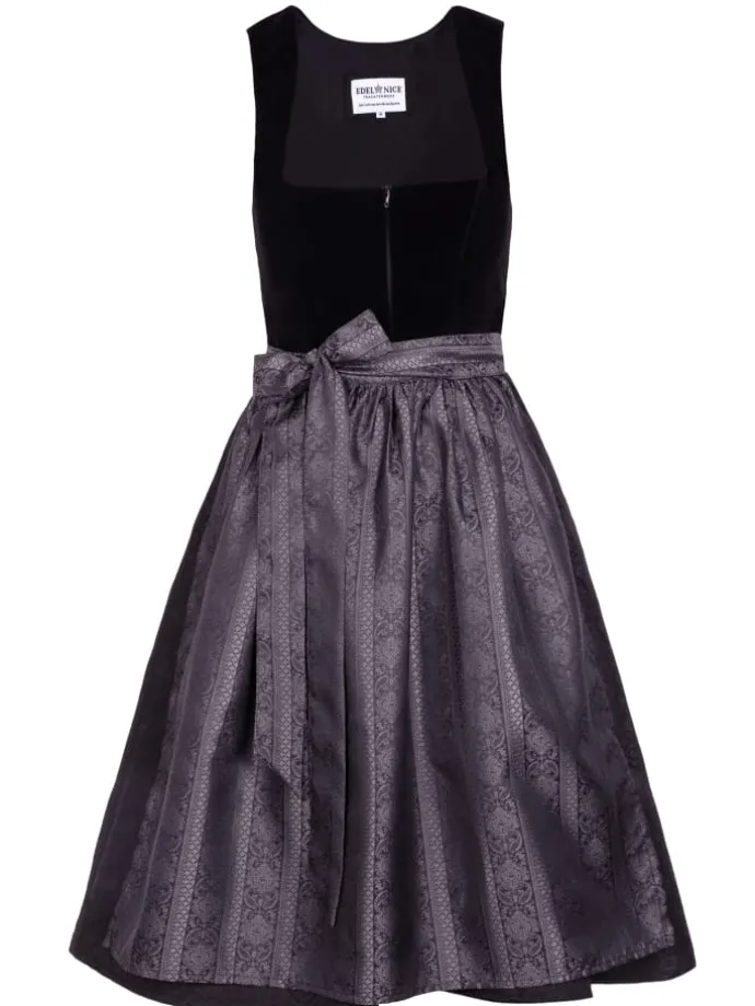 Midi Dirndl Evi Samt Schwarz in schwarz