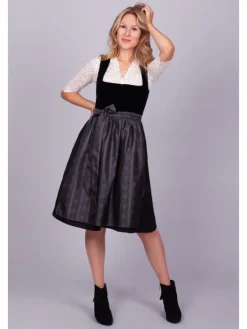 Midi Dirndl Evi Samt Schwarz in schwarz