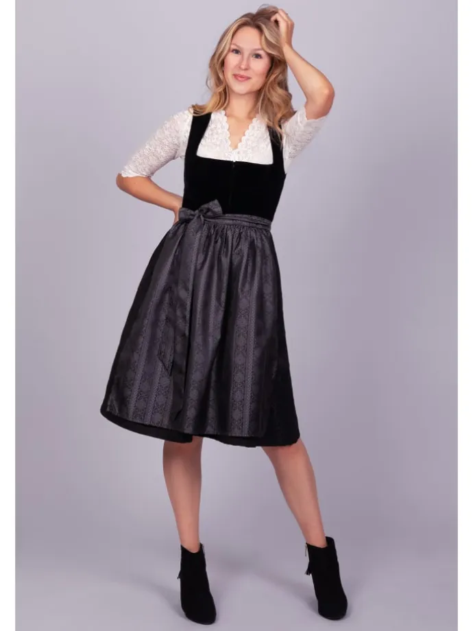 Midi Dirndl Evi Samt Schwarz in schwarz