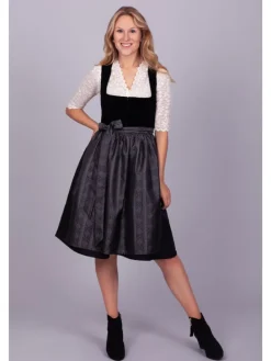 Midi Dirndl Evi Samt Schwarz in schwarz