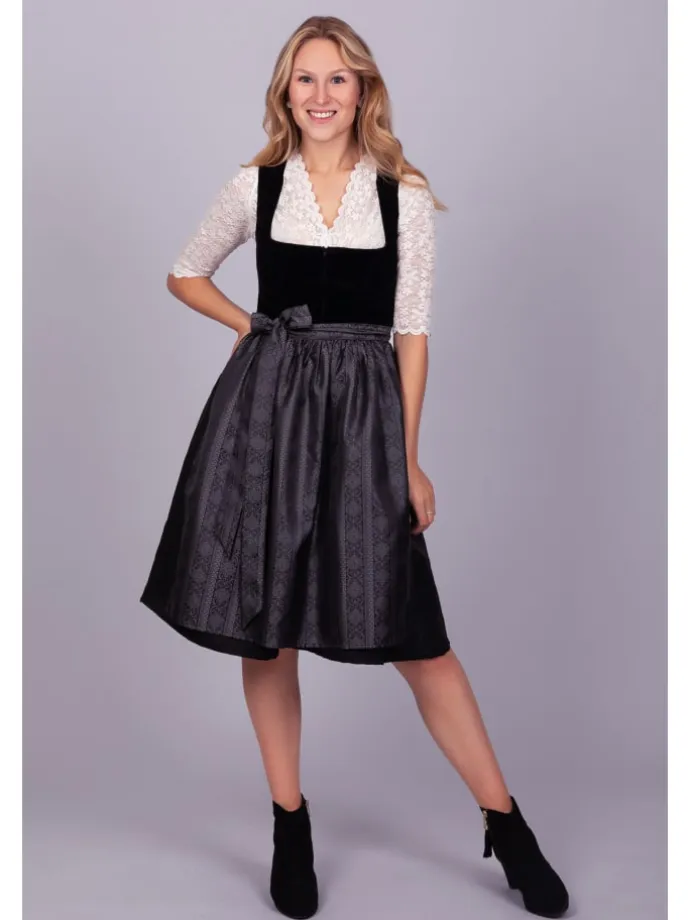 Midi Dirndl Evi Samt Schwarz in schwarz