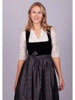 Midi Dirndl Evi Samt Schwarz in schwarz