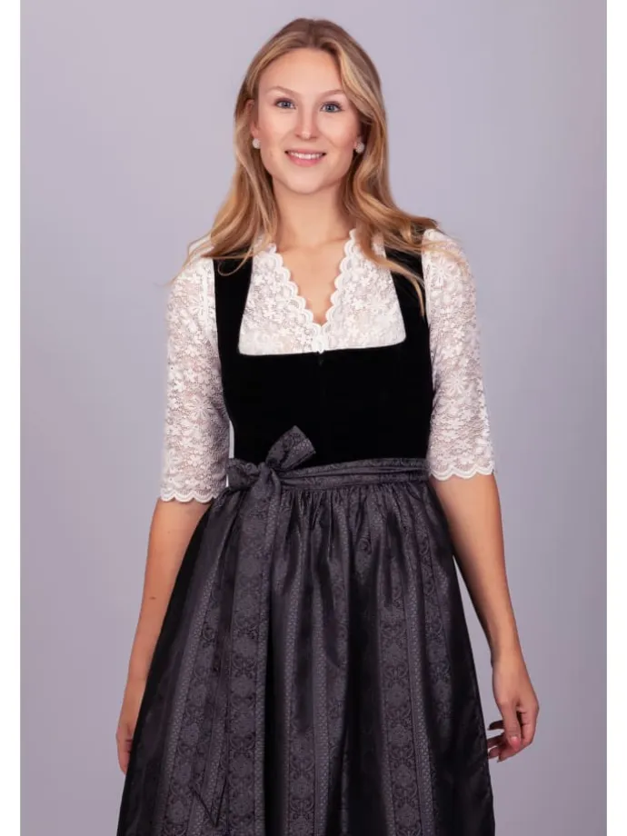 Midi Dirndl Evi Samt Schwarz in schwarz