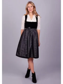 Midi Dirndl Evi Samt Schwarz in schwarz
