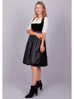Midi Dirndl Evi Samt Schwarz in schwarz