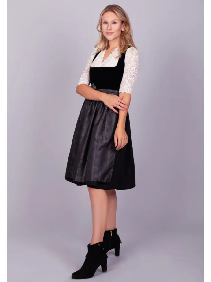 Midi Dirndl Evi Samt Schwarz in schwarz
