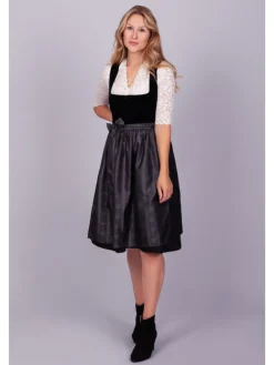 Midi Dirndl Evi Samt Schwarz in schwarz