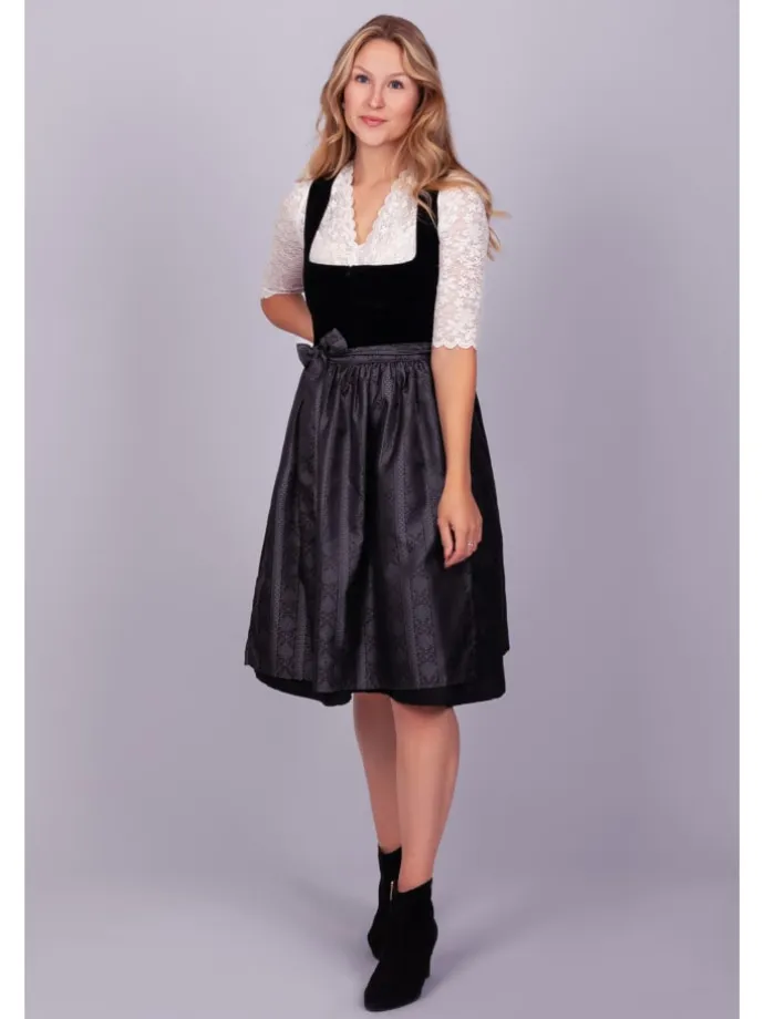 Midi Dirndl Evi Samt Schwarz in schwarz