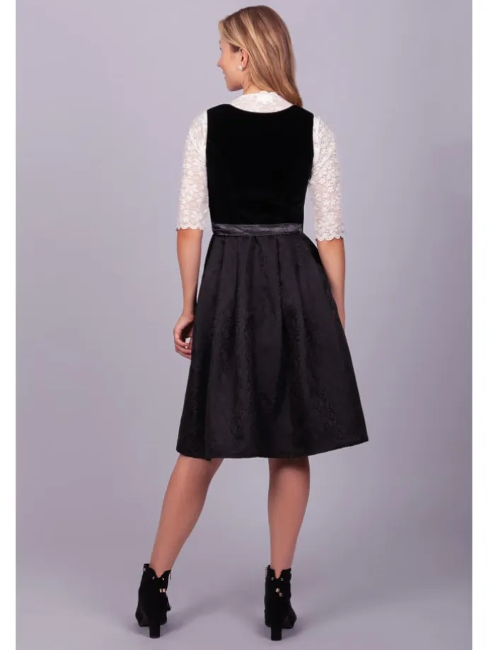 Midi Dirndl Evi Samt Schwarz in schwarz