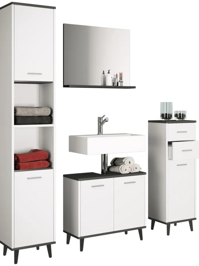 Midischrank Badmöbel Landos in Weiß / Anthrazit