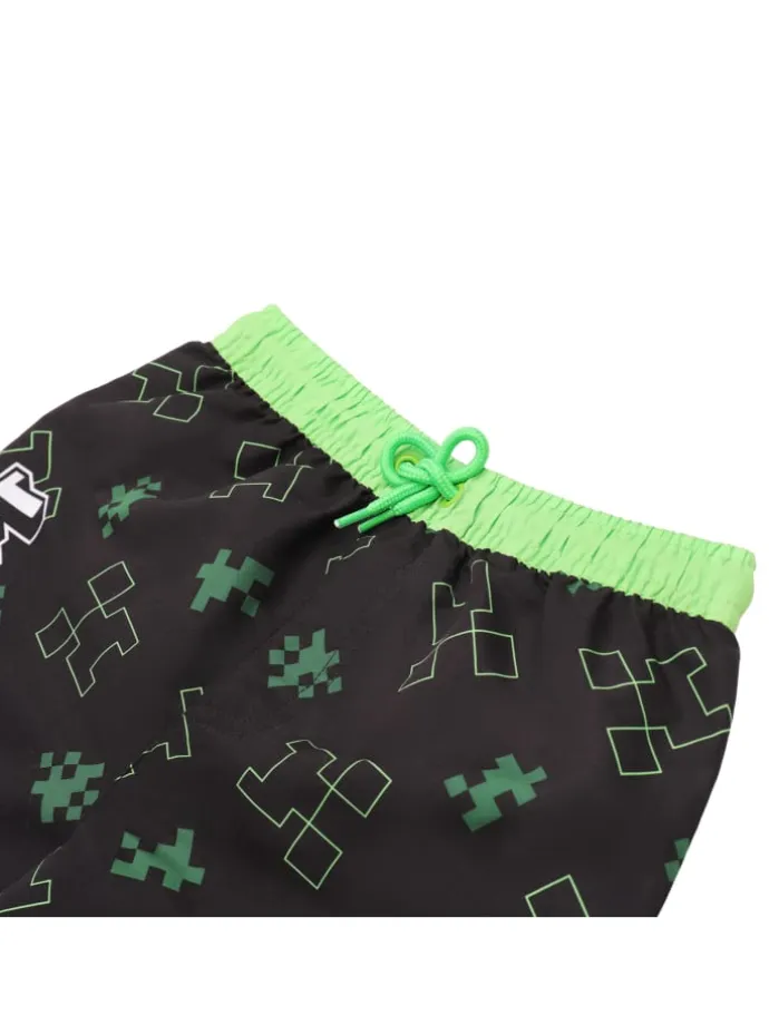 Minecraft Badehose mit elastischem Bund und Schnürung in schwarz