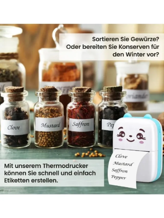 Mini Bluetooth Taschendrucker Kompatibel mit iOS Android Etikettendrucker Blau