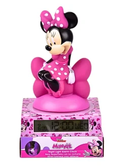 Minnie Mouse Wecker mit 3D Figur & LED Nachtlicht  in Rosa