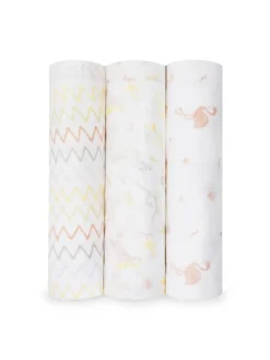 Mulltuch-Set / Pucktücher in weiss rosa Flamingo