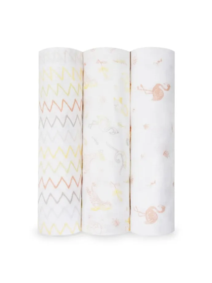 Mulltuch-Set / Pucktücher in weiss rosa Flamingo