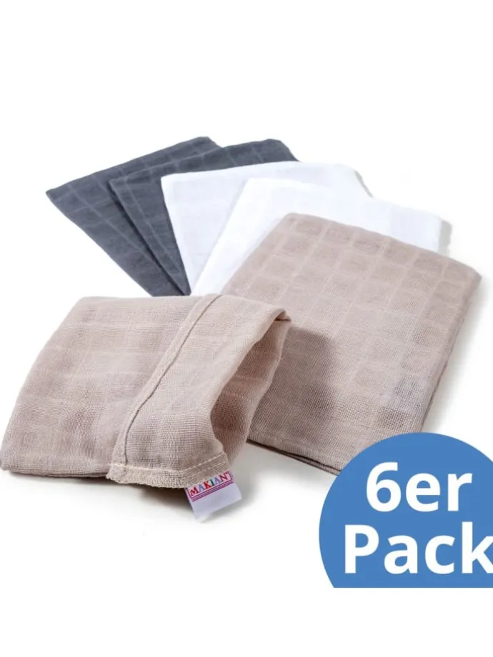 Mull-Waschhandschuh 6er Pack 15 x 20 cm - in beige,grau