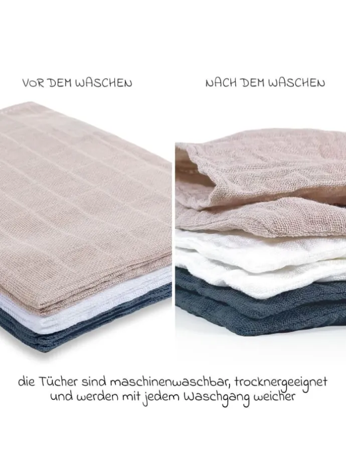 Mull-Waschhandschuh 6er Pack 15 x 20 cm - in beige,grau
