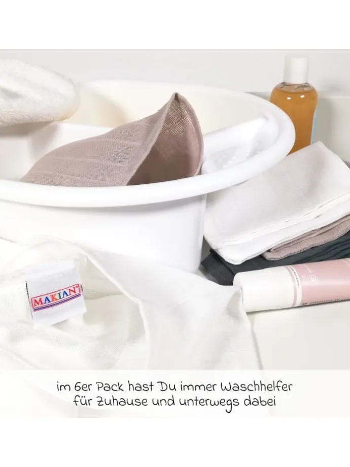 Mull-Waschhandschuh 6er Pack 15 x 20 cm - in beige,grau
