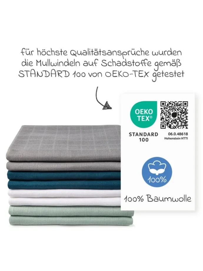 Mullwindel / Mulltuch 8er Pack 80 x 80 cm in gruen,grau