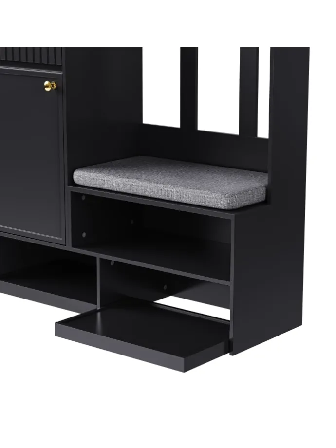 Multifunktionale Schuhschrank mit Bank und Stauraum in Schwarz